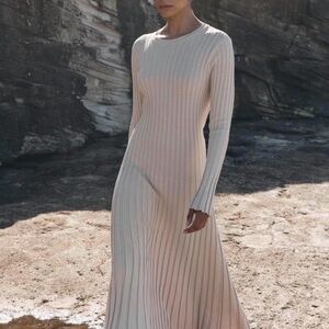 DISSH Cream Ribbed Long Sleeve Dress